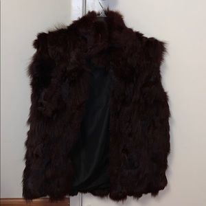 NWOT Authentic dark red/black rabbit& fox fur vest